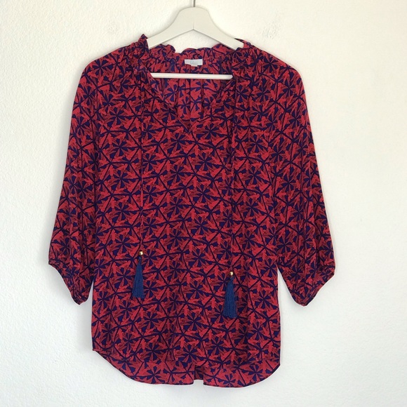 Elorie XS red blue silk blouse - Picture 2 of 8